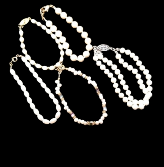 Vintage Faux Pearl Bracelet Lot Resellers Bundle 5 Piece Set - Picture 6 of 14